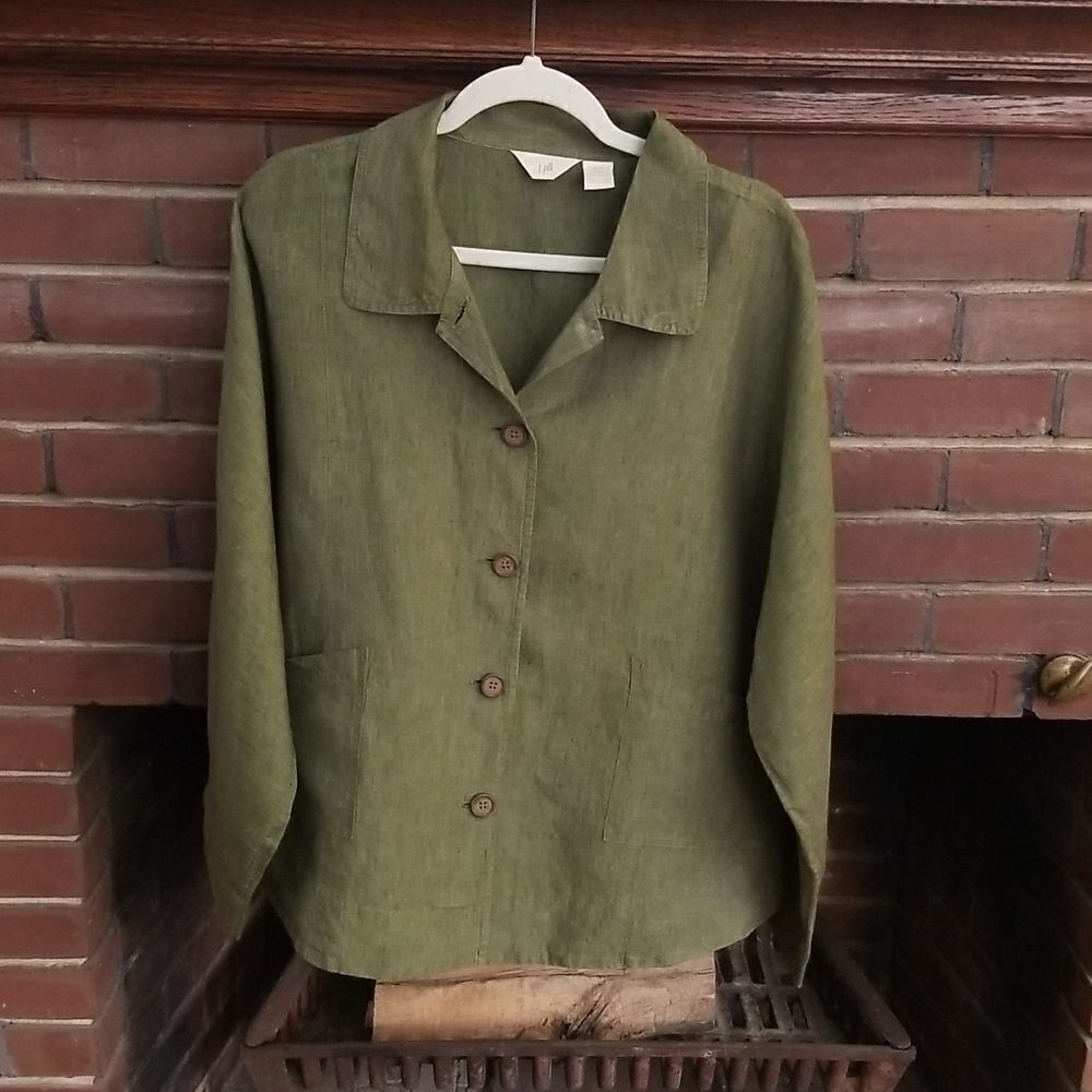 J.Jill , green 100% linen jacket, size XLT.
